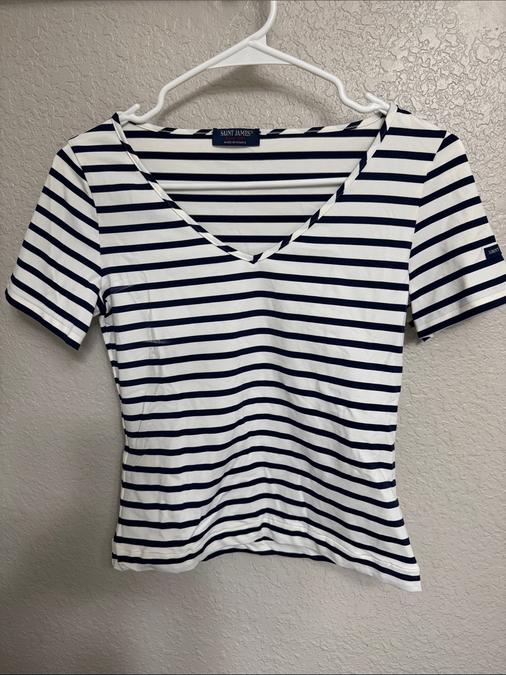 Saint James Navy & White Breton V-Neck Short Sleeve Tee
